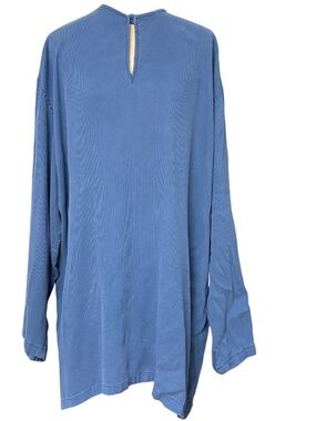 kaftan tunic custom made blue cotton rayon long sleeve pullover 33" no pockets